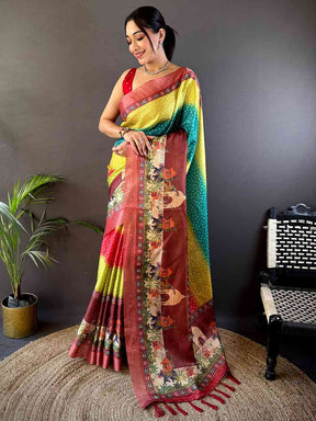 Elegant Silk Blend Bandhani Print Saree

