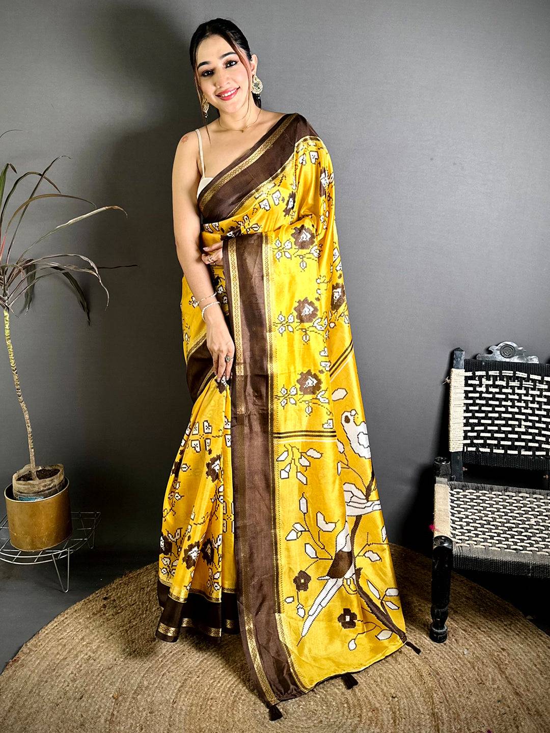 Radiant Floral Print Soft Dola Saree