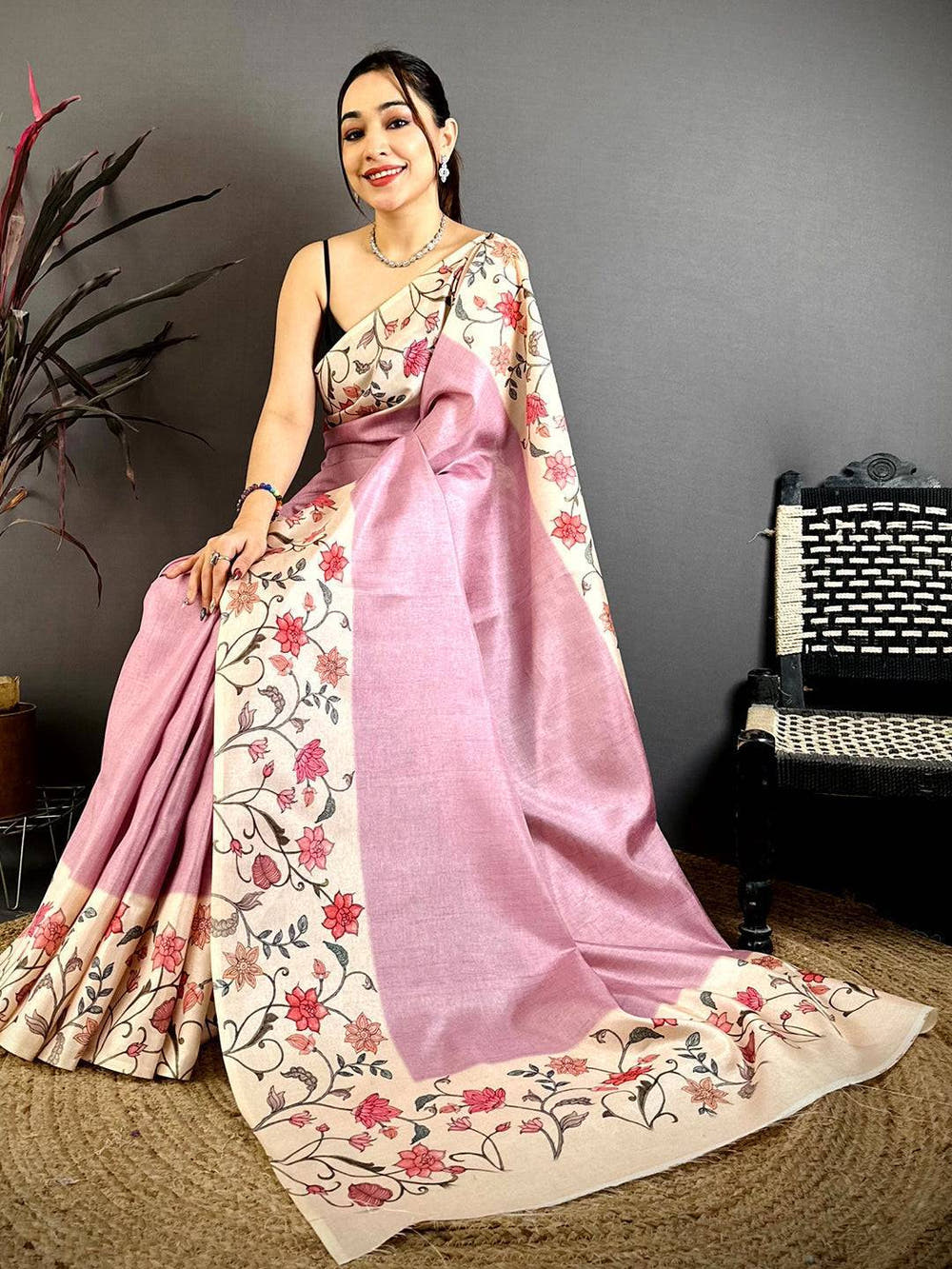 Radiant Floral Border Tussar Saree