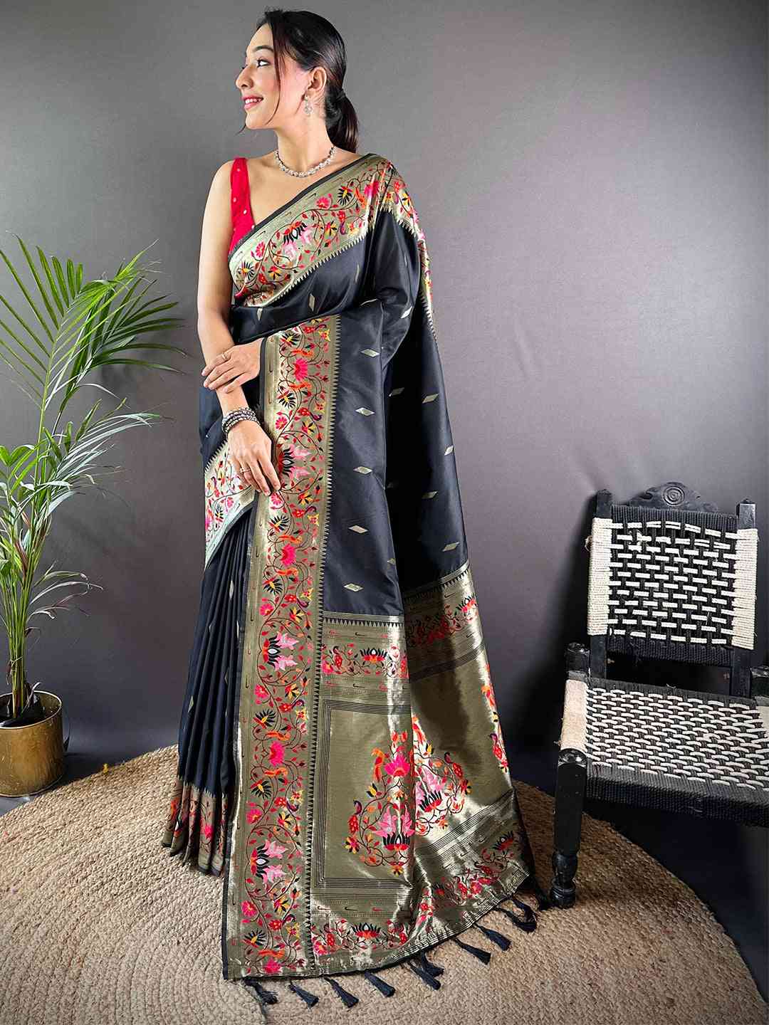 Black Yevla Paithani Meenakari Saree