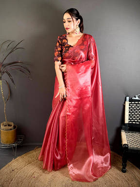 Glass Silk Embroidered Cutwork Saree