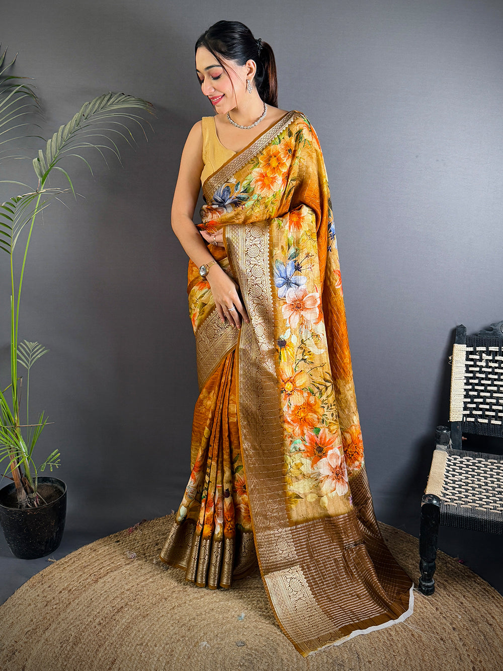 Radiant Bronze Floral Digital Saree