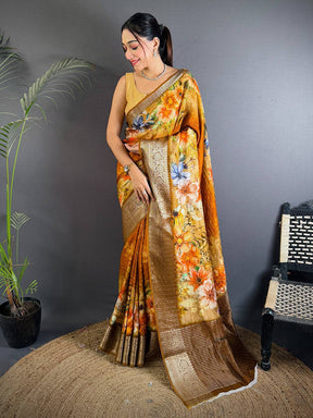 Radiant Bronze Floral Digital Saree