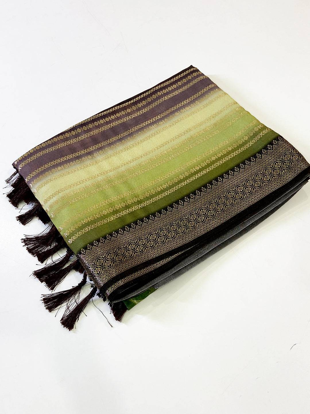 Stylish Soft Silk Kalamkari Zari Stripe Saree