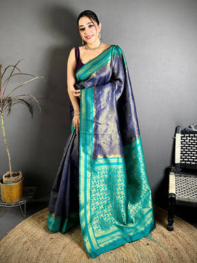 Navy Banarasi Katan Silk Gadwal Zari Saree
