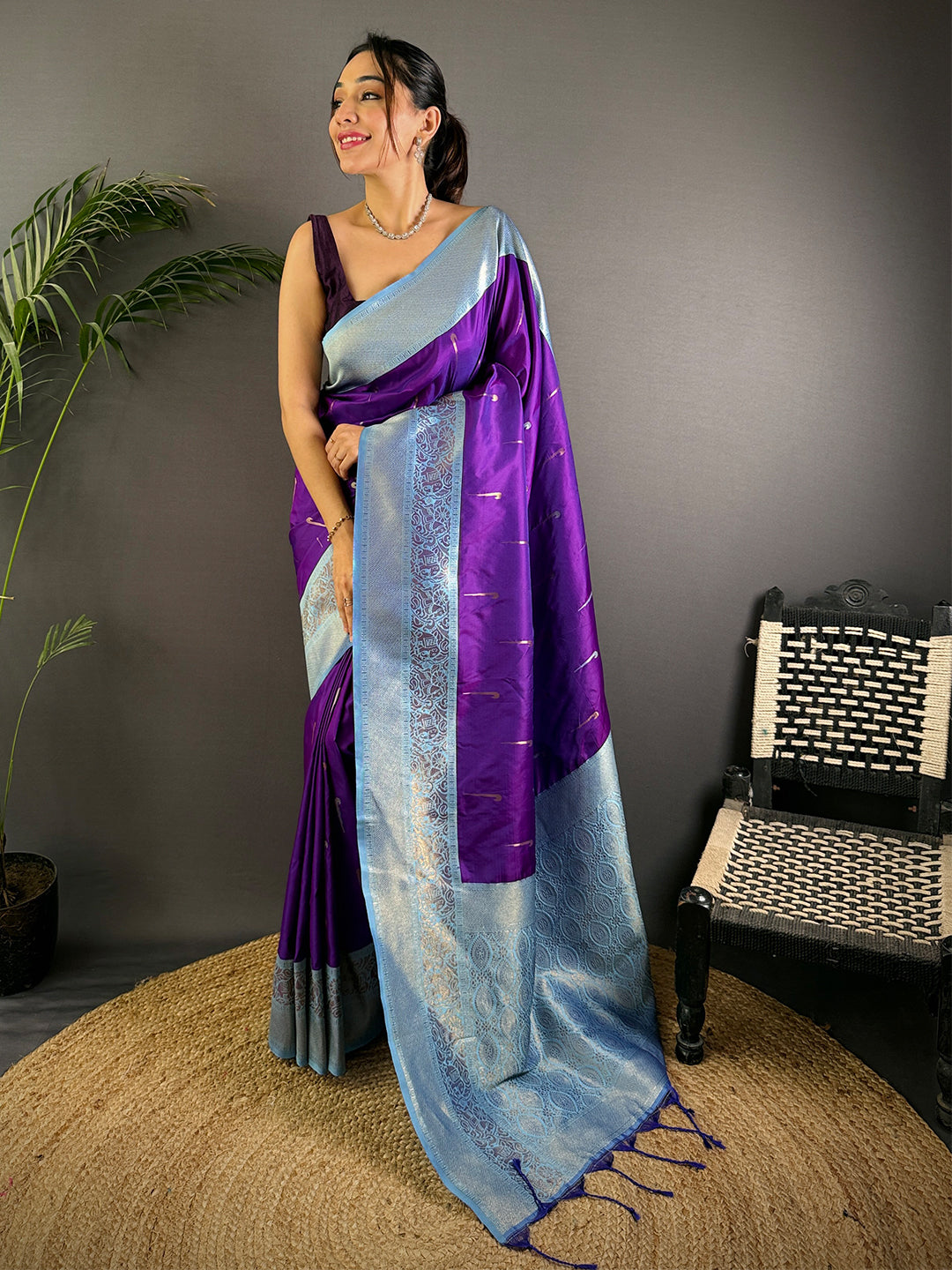 Purple Gold Zari Soft Silk Paithani Saree With Maggam Blouse