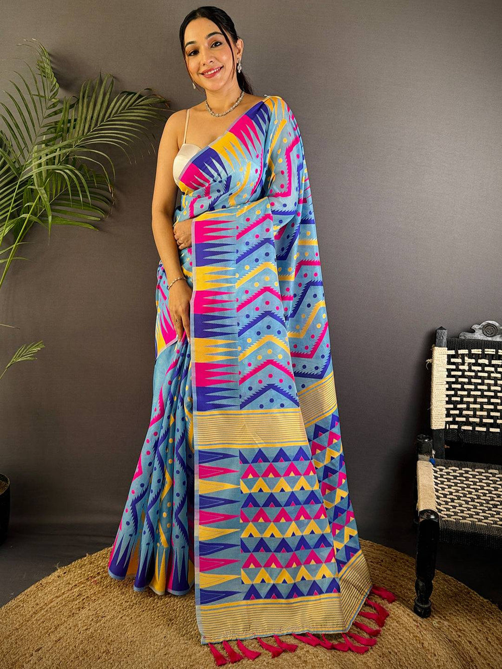 Royal Sky Blue Dhakai Cotton Jamdani Saree