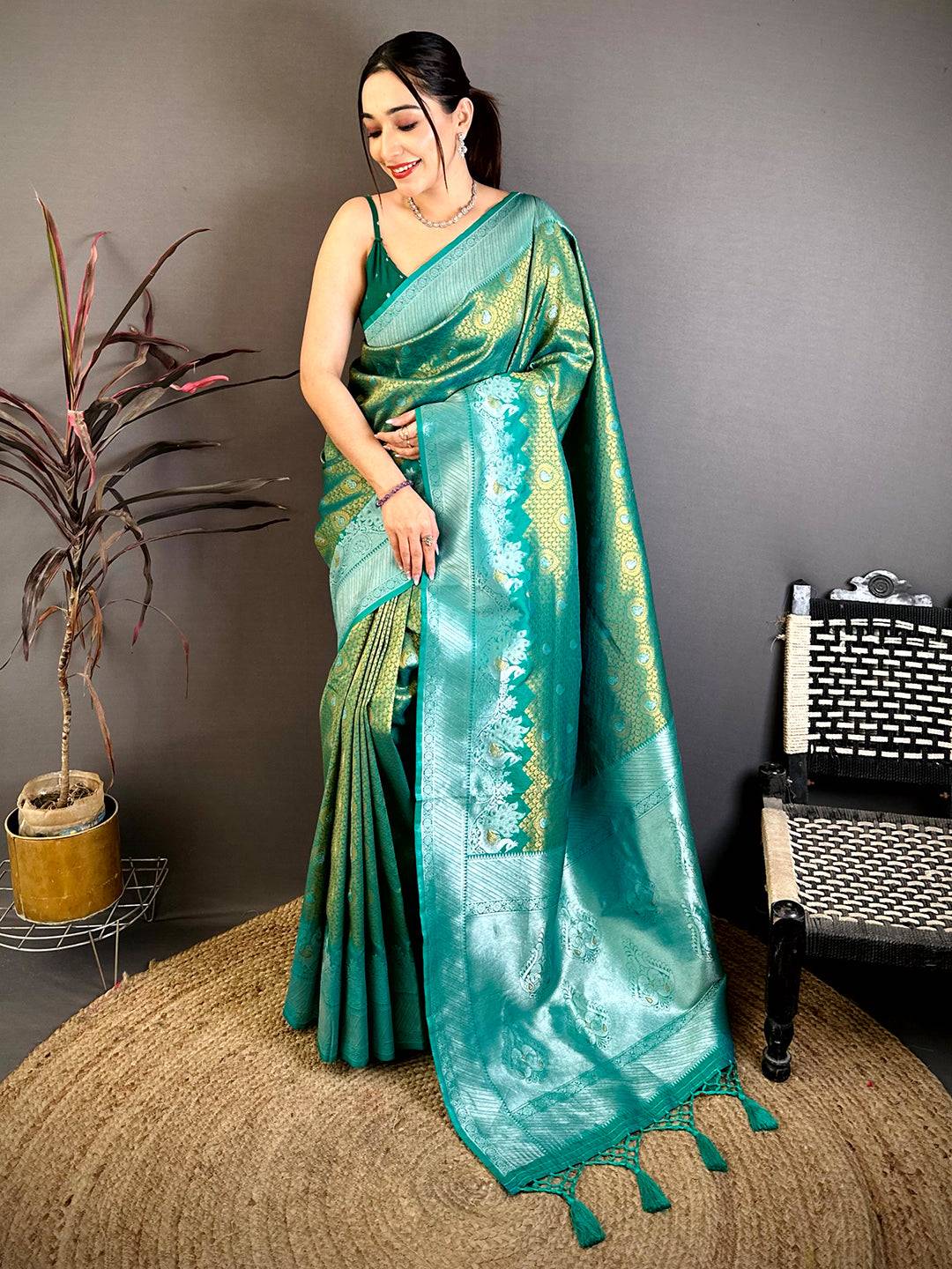 Heritage Teal Gold Zari Kanjivaram Saree