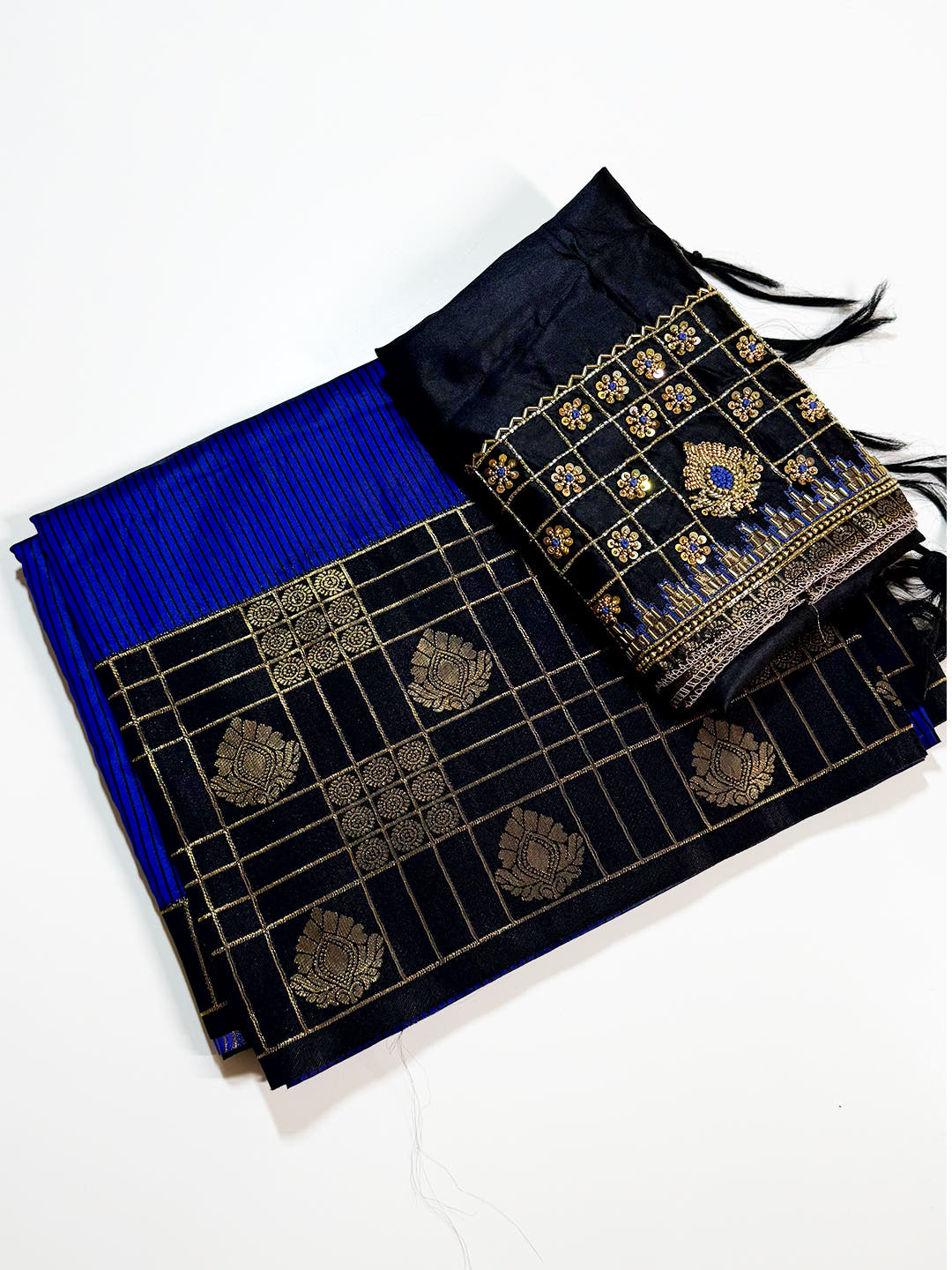 Black Gadwal Border Banarasi Katan Saree With Maggam Blouse