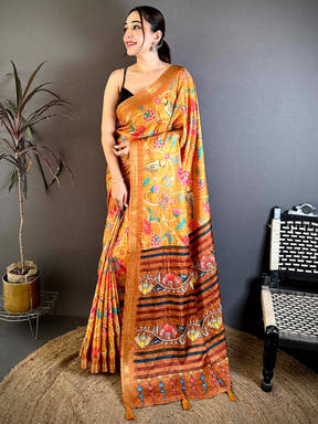 Regal Ghicha Tussar Pen Kalamkari Saree