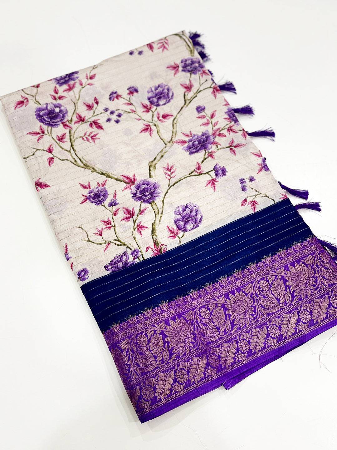 Lavender Soft Dola Silk Zari Katha Saree