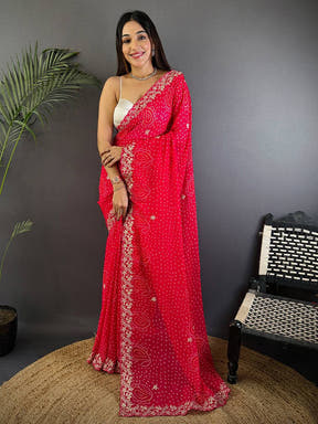 Radiant Pink Soft Georgette Bandhej Print Saree