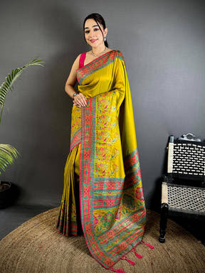 Green Kashmiri Pashmina Semi Silk Saree