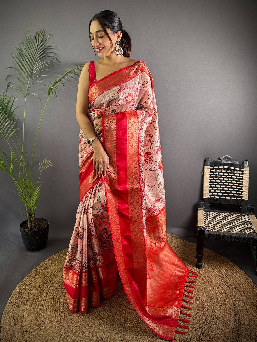 Ethereal Pink Kalamkari Printed Saree

