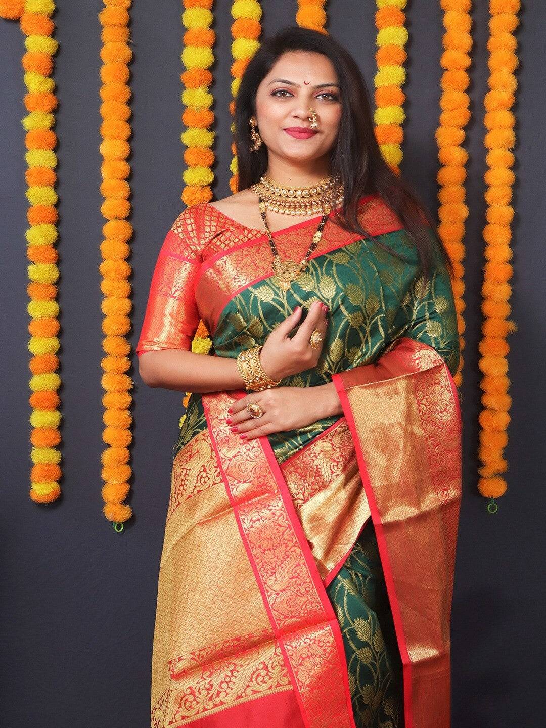 Green Kanjivaram Silk Golden Zari Weaving Saree