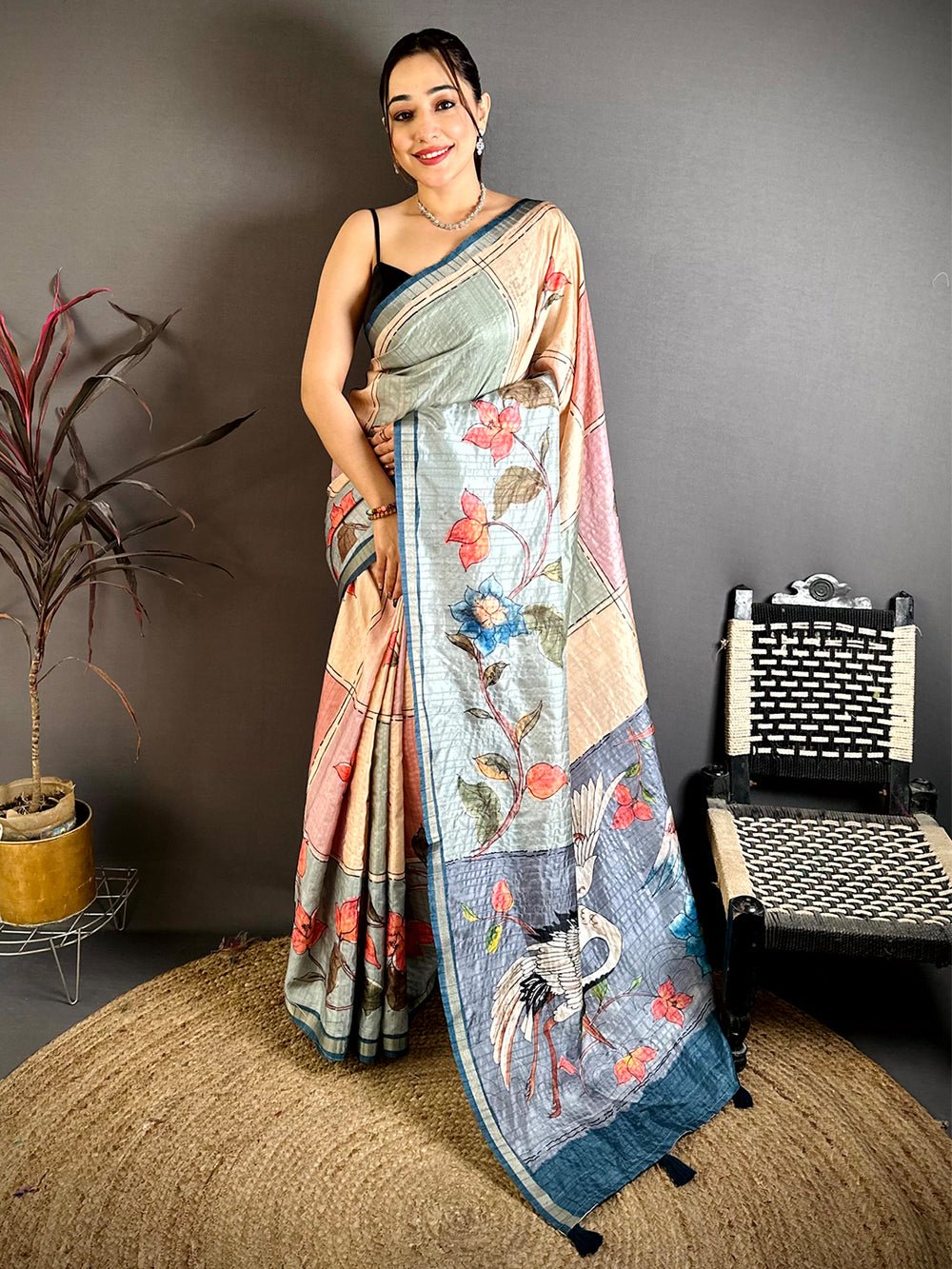 Majestic Digital Kalamkari Tussar Saree