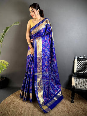 Blue Double Ikkat Heritage Saree