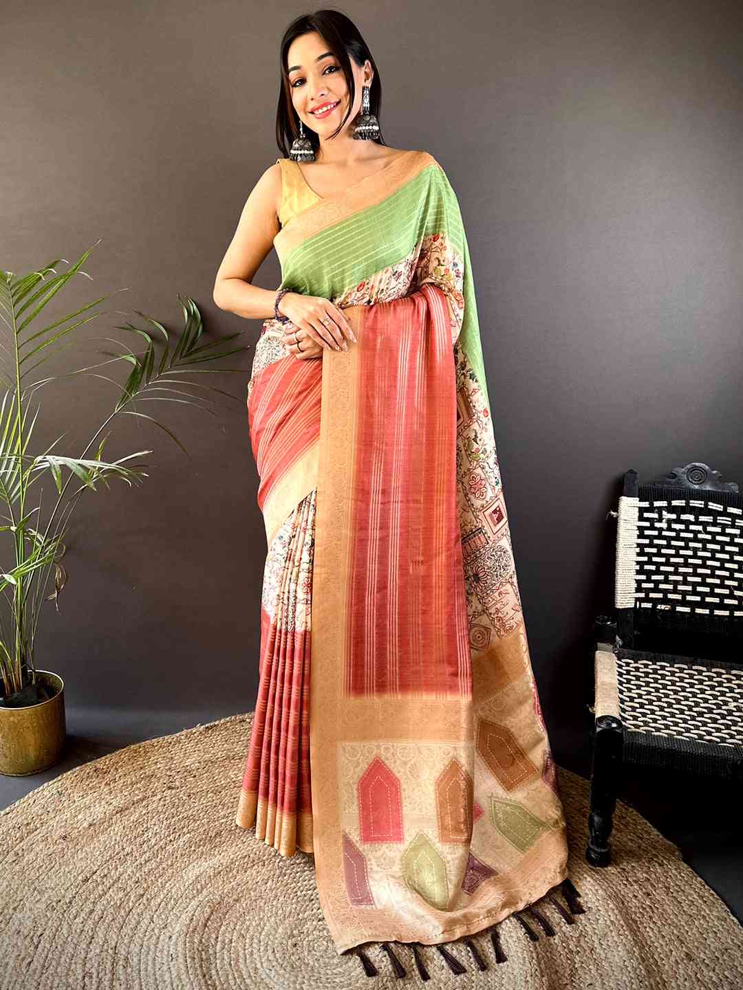 Mint Green Soft Crepe Silk Digital Ombre Saree