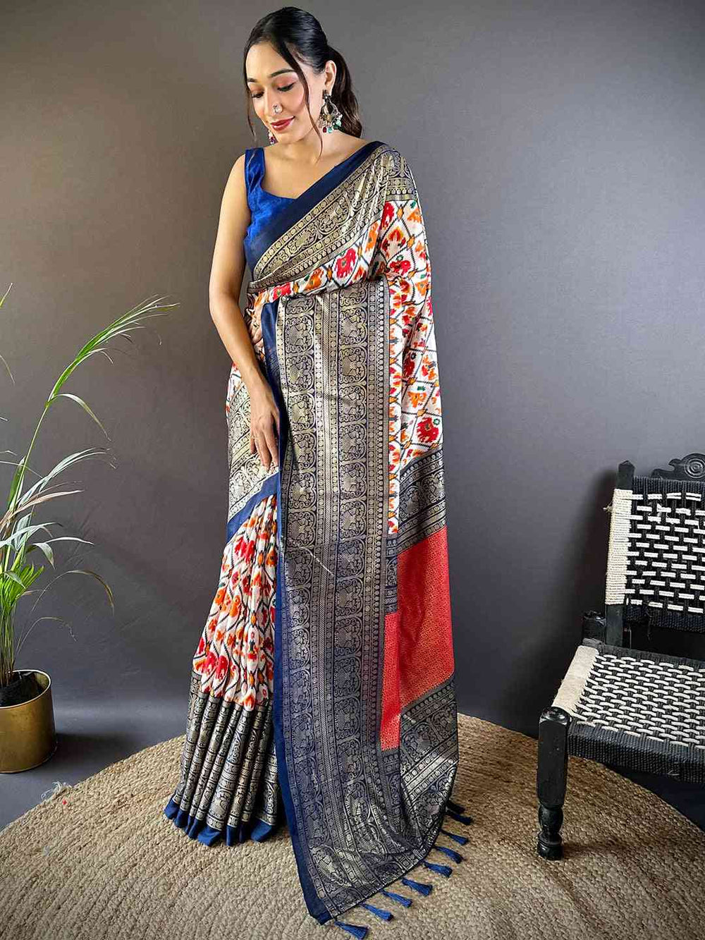 Design Soft Chanderi Silk Patola Design Festive Wear Saree