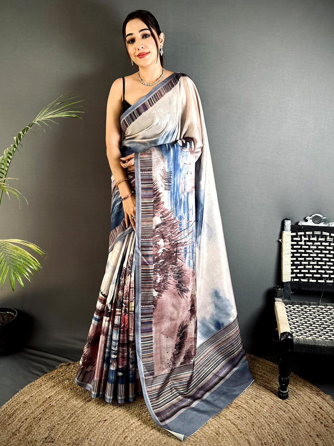 Opulent Japanese Poster Tussar Saree