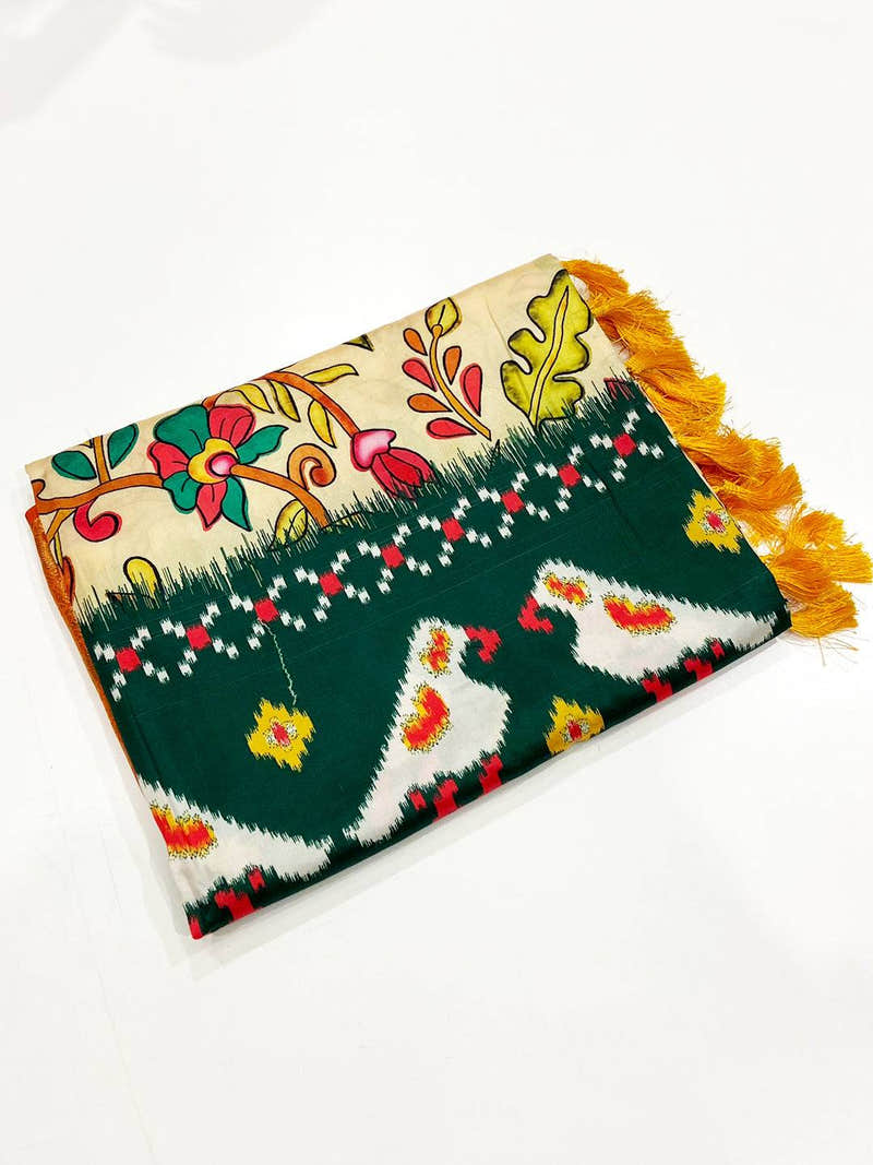 Regal Cream Floral Banarasi Silk Saree
