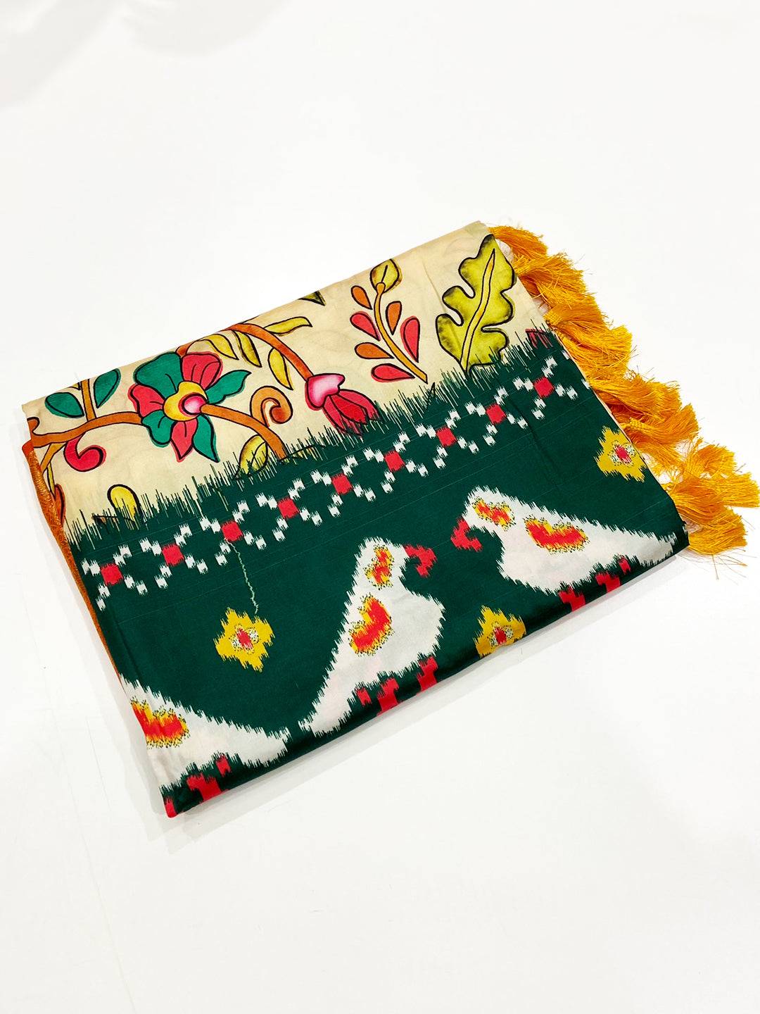 Regal Cream Floral Banarasi Silk Saree