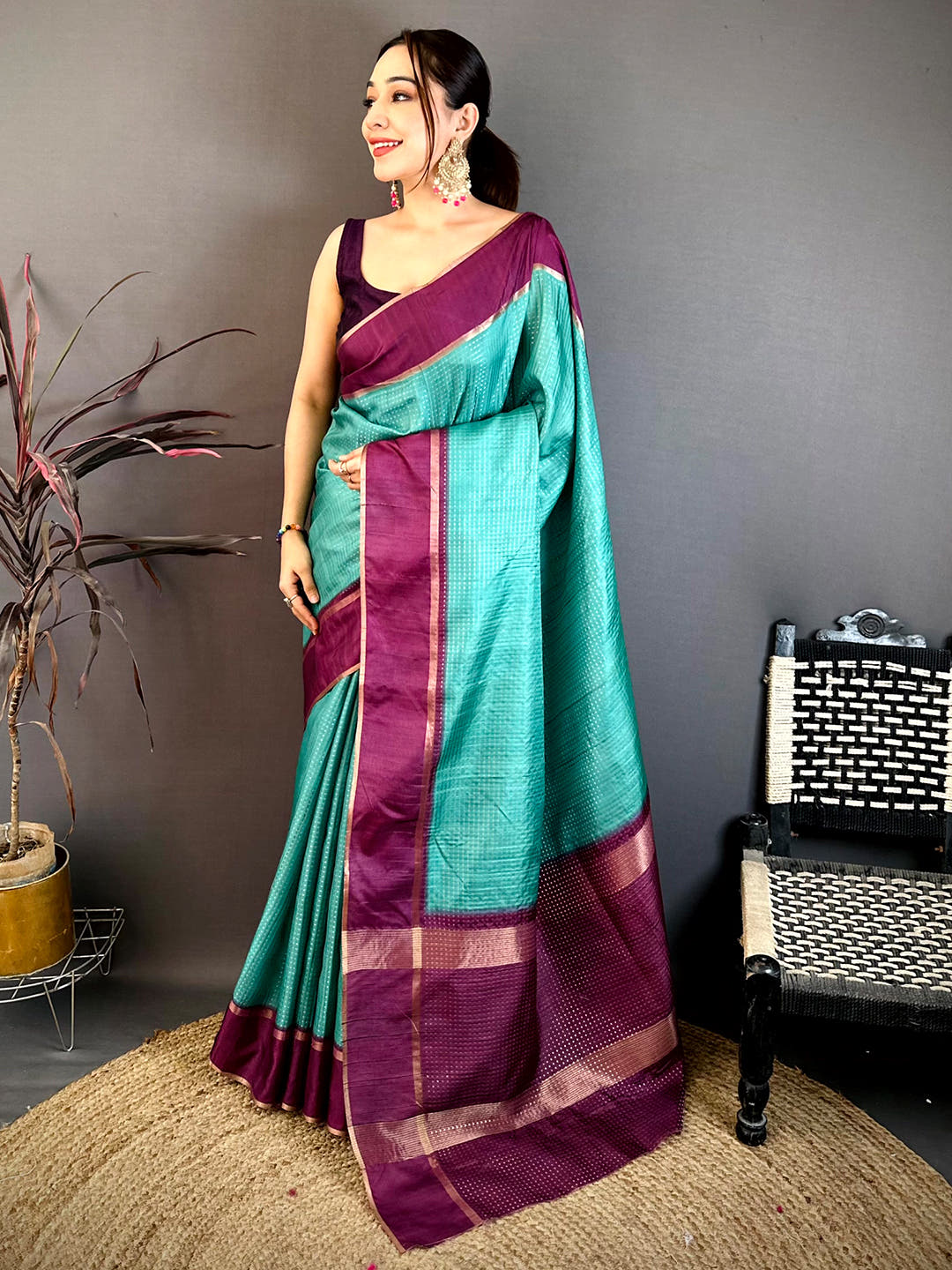 Rama Tussar Gold Zari 1000 Butti Saree