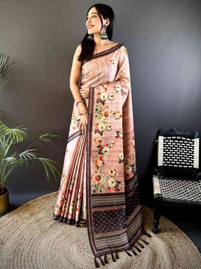 Floral Beauty in Blush Pink Tussar Zari Saree