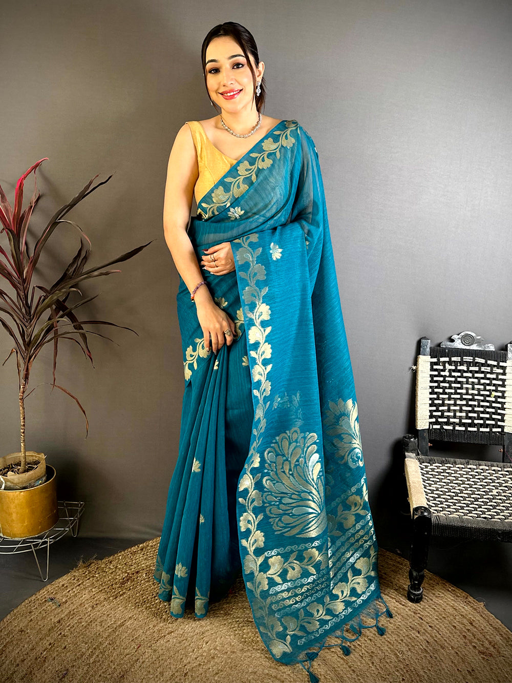 Rama Peacock Zari Munga Saree