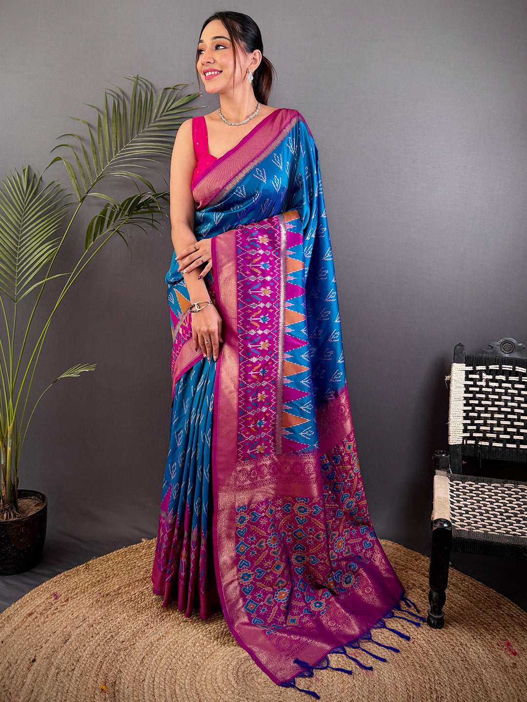 Ethereal Sky Blue Soft Silk Ikkat Saree