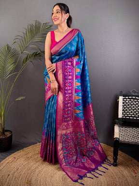 Ethereal Sky Blue Soft Silk Ikkat Saree
