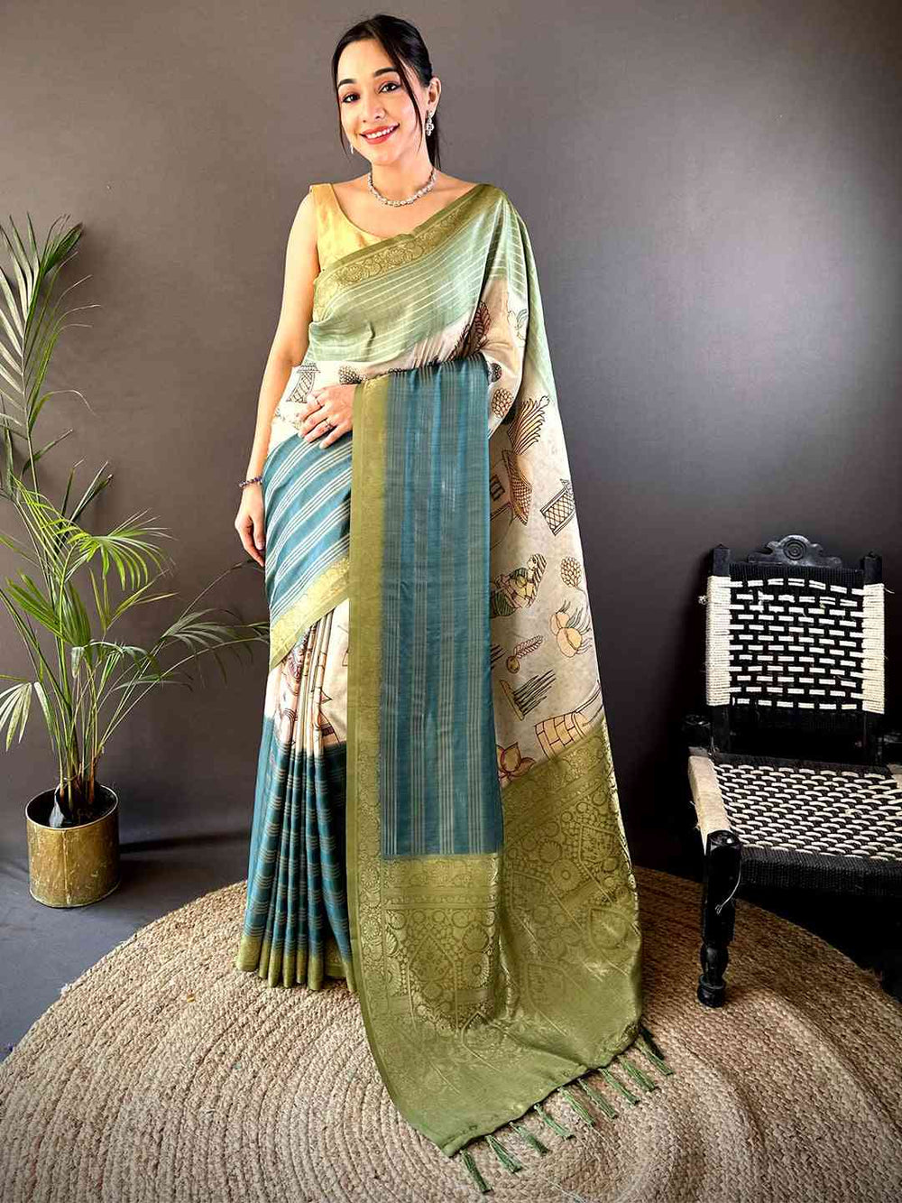 Pista Soft Crep Silk Ombre Print Saree