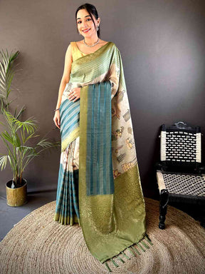 Pista Soft Crep Silk Ombre Print Saree