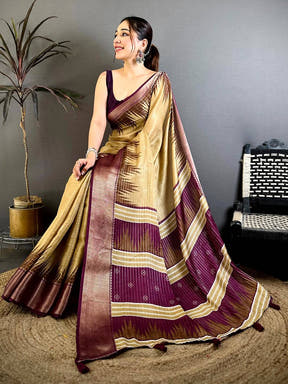 Elegant Soft Dola Self Zari Katha Weaving Saree