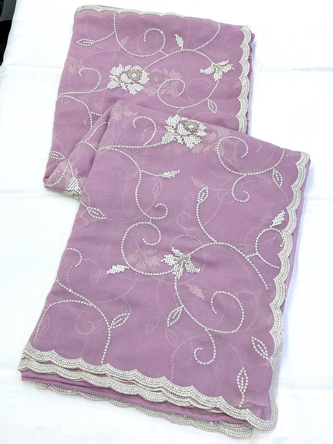 Lavender Georgette Sequin Embroidery Saree