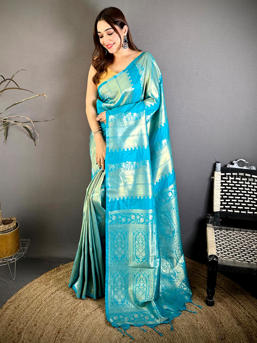 Soft Silk Gold Silver Striped Zari Saree