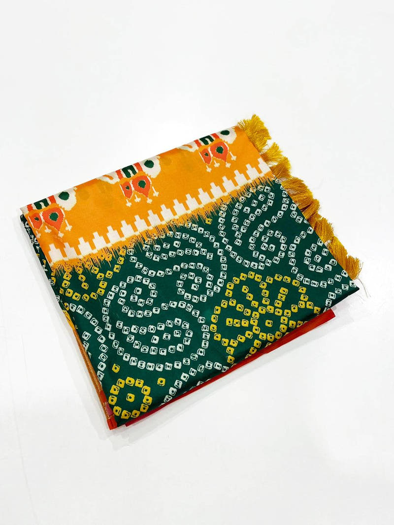 Green Bandhej Printed Banarasi Saree