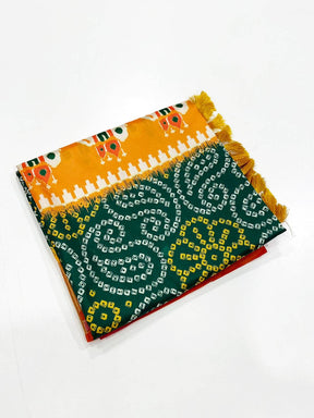 Green Bandhej Printed Banarasi Saree