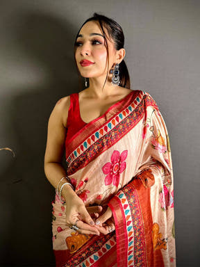 Stylish Ghicha Silk Printed Tussar Saree
