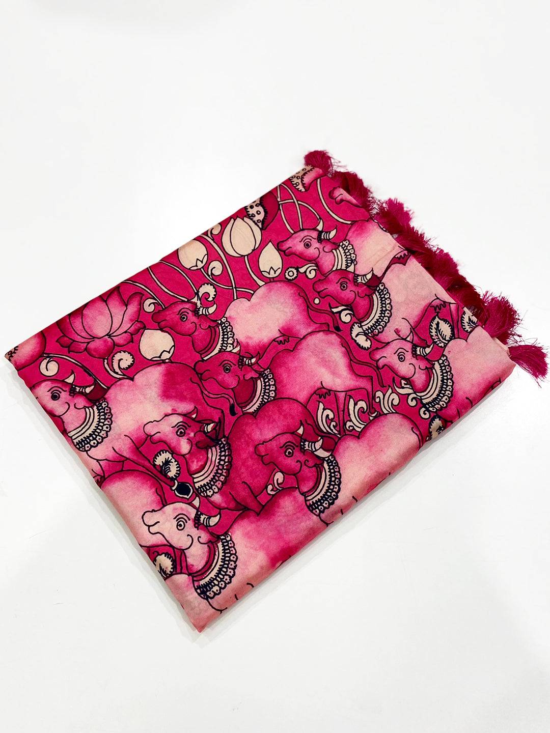 Bright Pink Digital Kalamkari Banarasi Saree