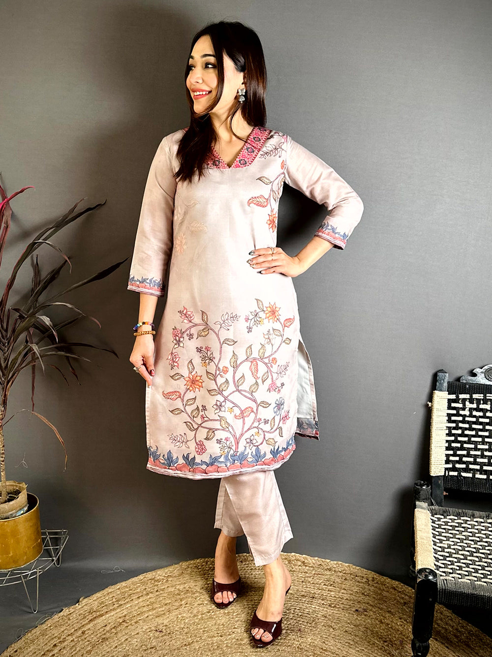 Floral Print Flat Collar Kurti