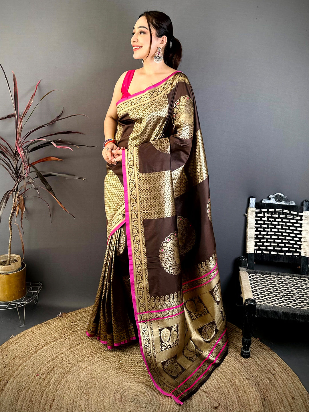 Royal Brown Katan Silk Zari Weave Saree