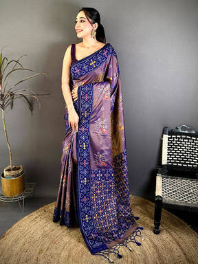 Double Tone Soft Silk Ikkat Border Saree