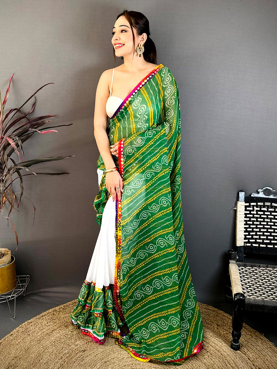 Classic Bandhej Print Ruffle Georgette Saree
