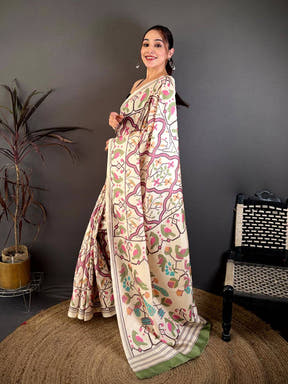 Ikkat Paithani Fusion Tussar Manipuri Saree