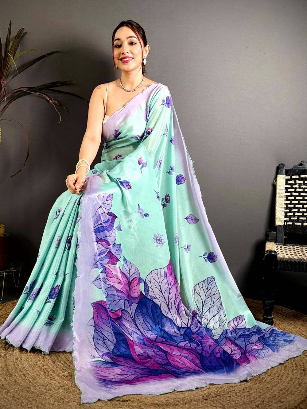Regal Chinnon Embroidered Border Saree