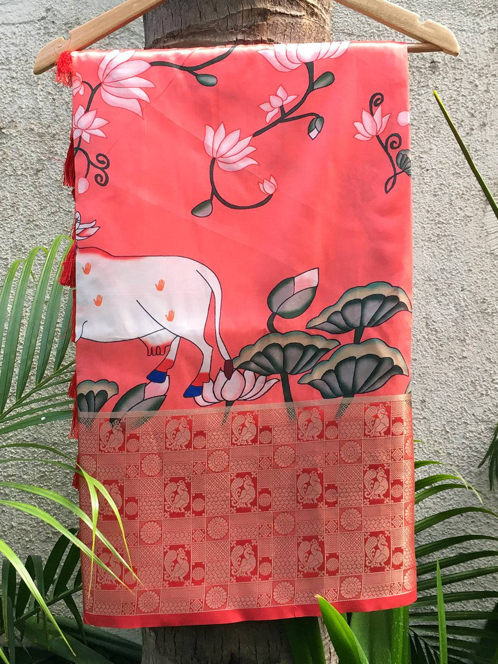 Silk Pichwai digital print pink saree with floral design