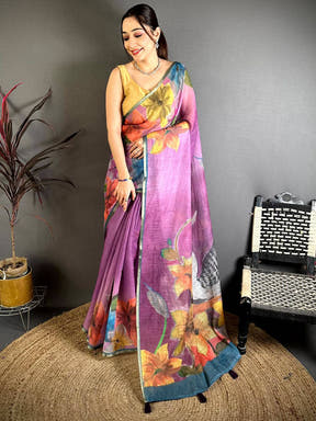 Majestic Kalamkari Linen Chanderi Saree


