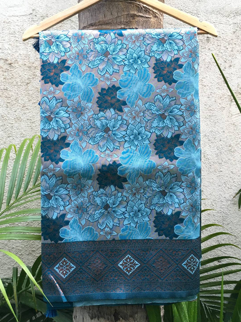 Sky Blue Soft Silk Butta Weaving Saree fabric detail