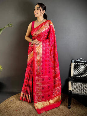 Pink Double Ikkat Heritage  Saree